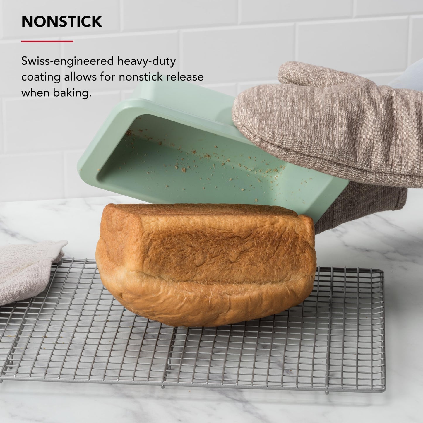 KitchenAid Nonstick Aluminized Steel Loaf Pan, Dishwasher Safe, 9 x 5 Inch, Ink Pistachio