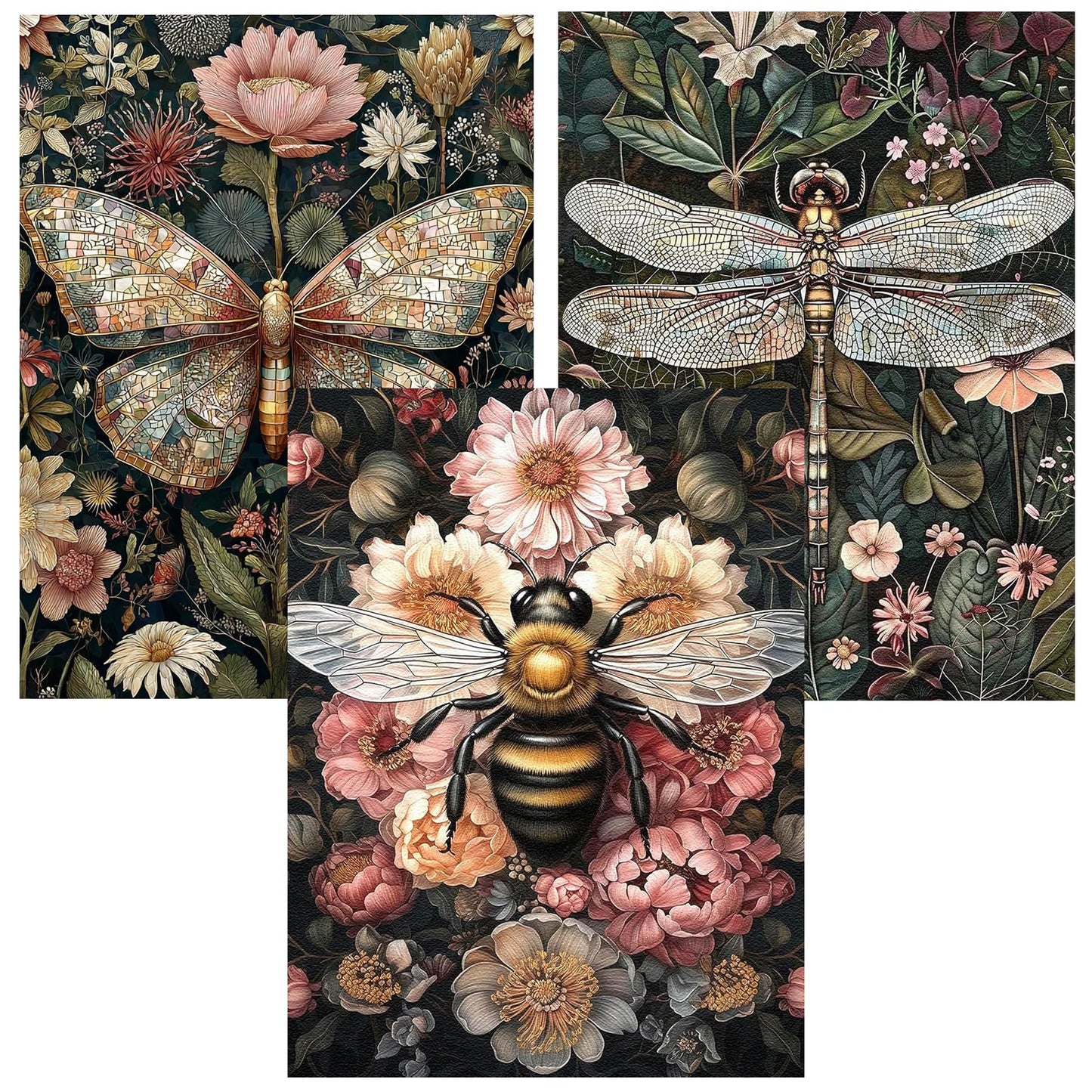 3 Pack Diamond Art Kits for Adults, Bee Diamond Painting Kits for Adults, 5D DIY Round Drill Gem Art Paint with Diamonds Dots Crafts Kits for Home Decor Gift 12x16inch (Bee Butterfly and Dragonfly)