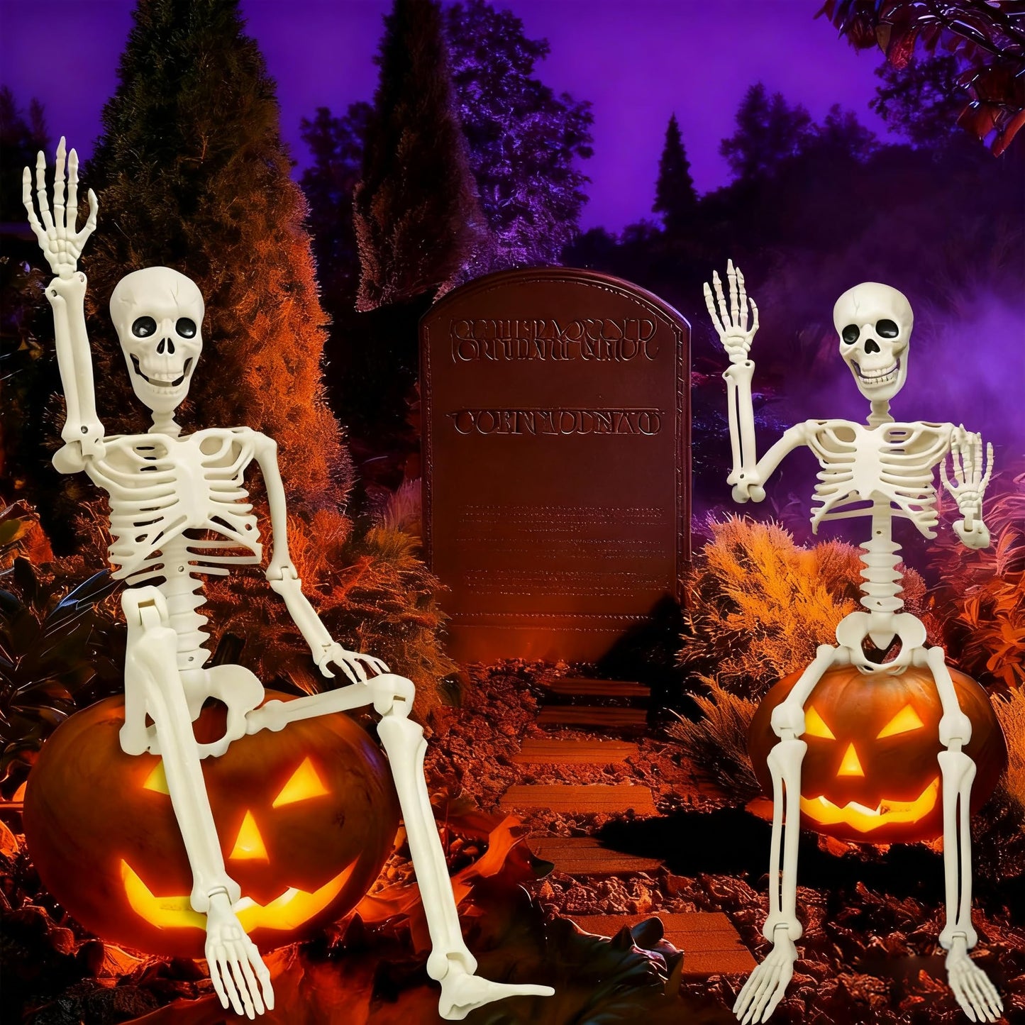 LUKBERA 2 Pack 3 ft Halloween Skeleton Posable, 36” Full Body Human Skeleton with Movable Joints for Halloween Haunted House Graveyard Party Scary Indoor Outdoor Decor