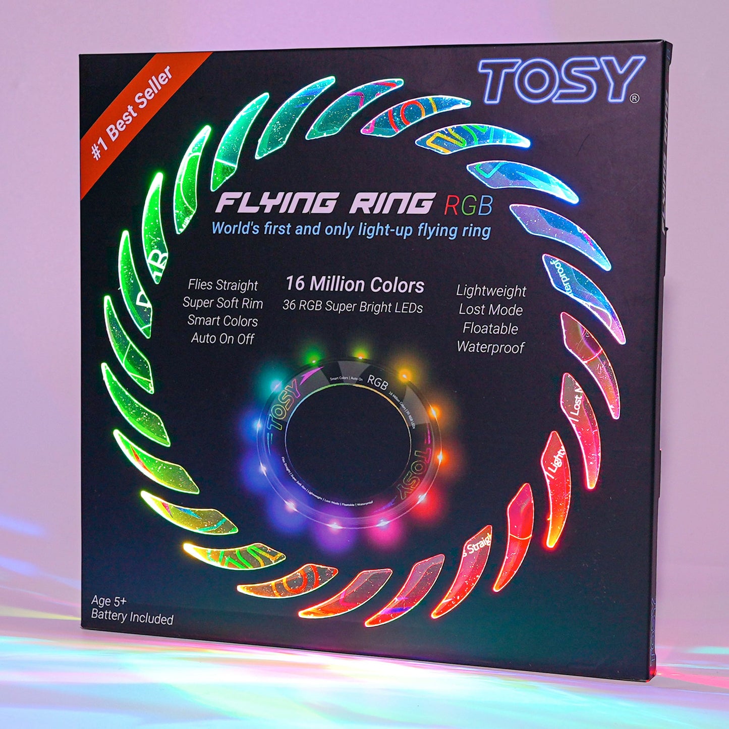 TOSY Flying Ring - 36 RGB Multicolor LEDs, Super Bright, Lost Mode, Auto Light Up, Easter Basket Stuffers Gift for Kid/Teen/Boy/Girl, Safe, Waterproof, Pool/Beach/Camping Toy
