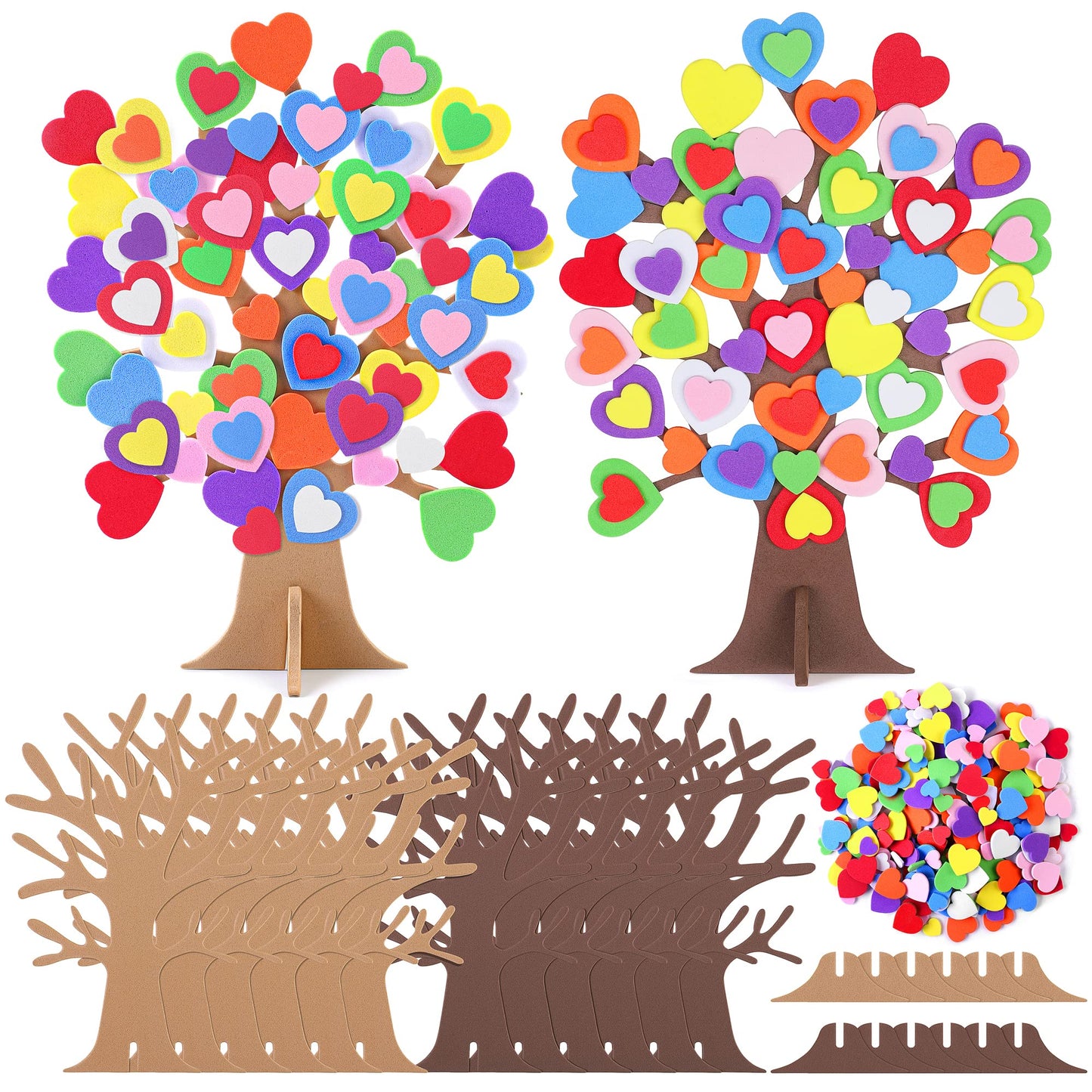 Fovths 332 Pieces DIY Love Heart Tree Foam Stickers Craft Set 12 Pieces Tree and 320 Pieces Valentine's Day Self-Adhesive Foam Heart for Valentine's Day Wedding Mother's Day Home Decor School DIY
