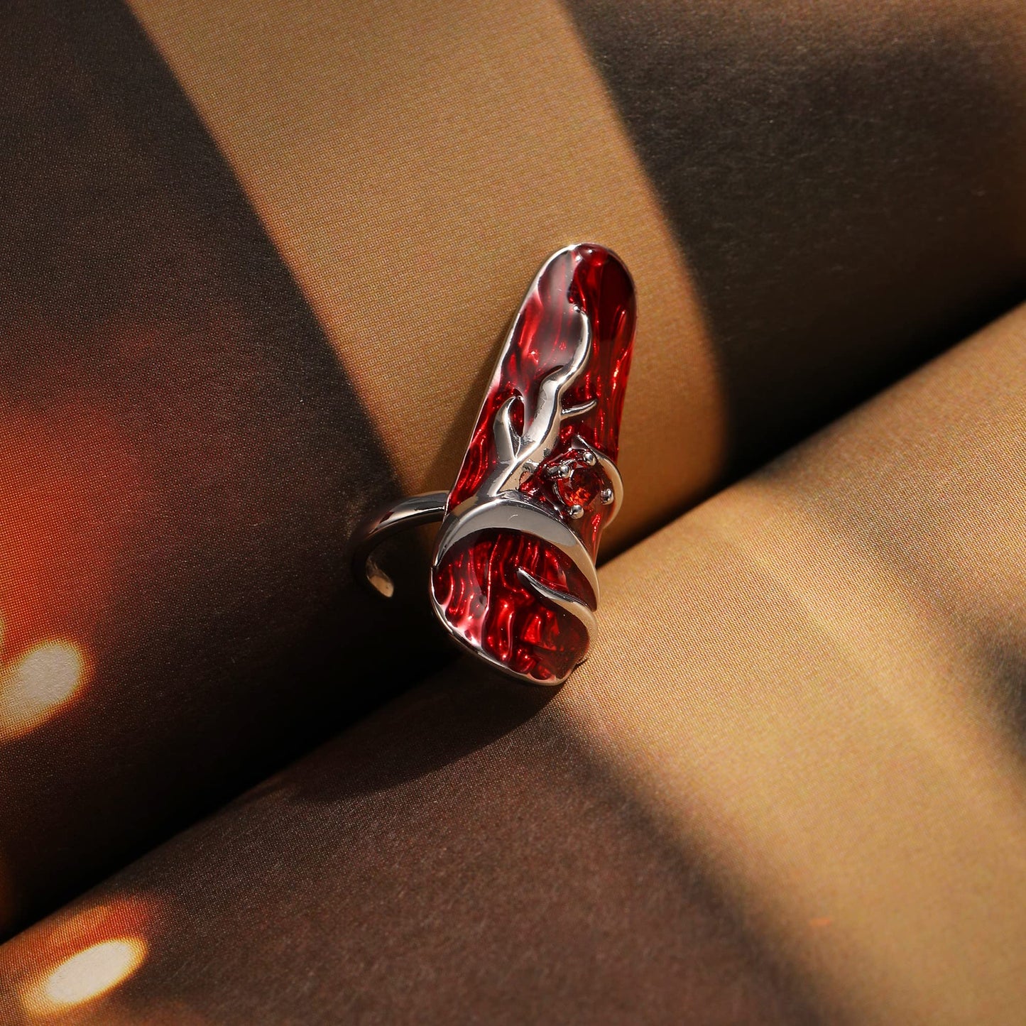Yumikoo Red Finger Nail Rings Gothic Opening Adjustable Steel Rings for Women