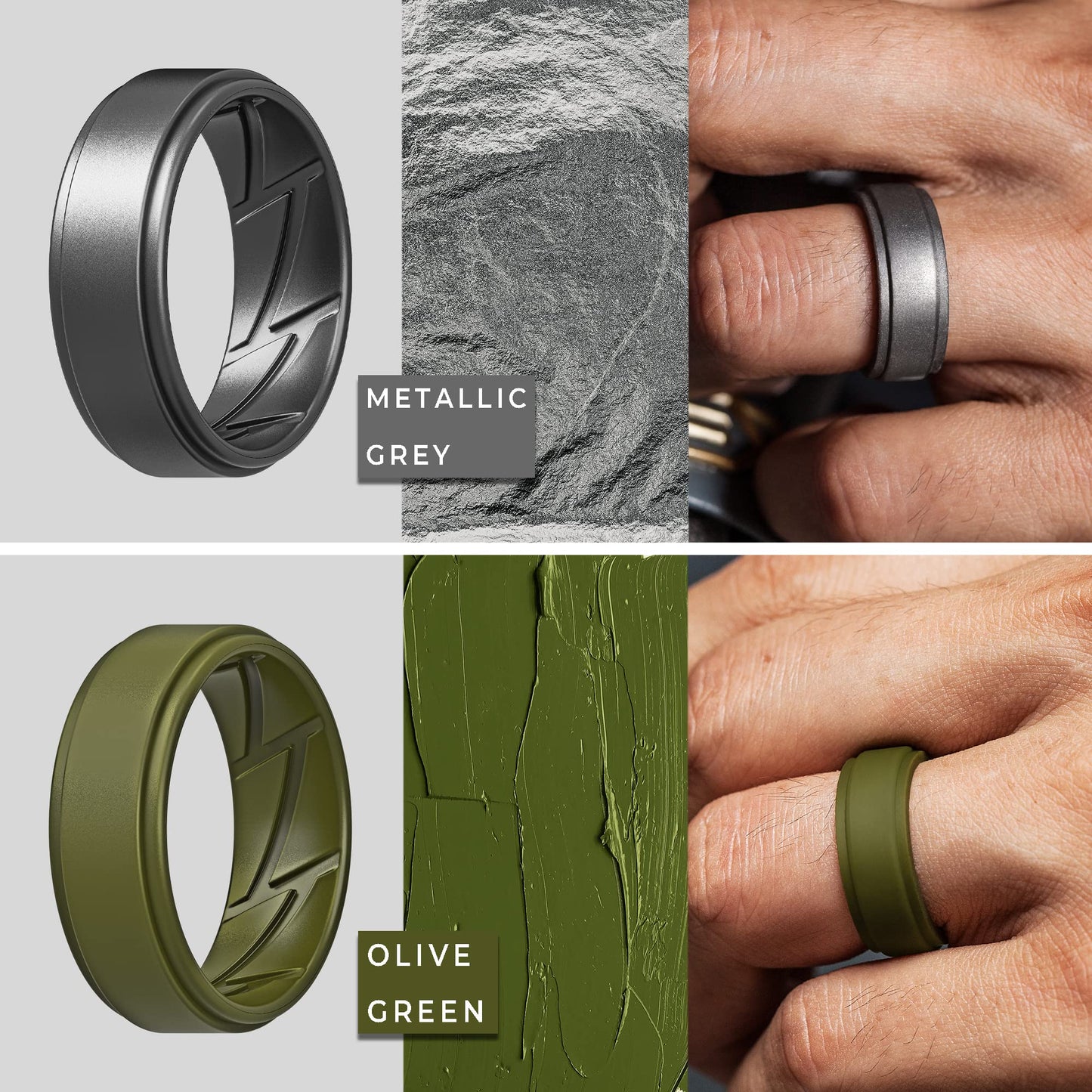 ThunderFit Silicone Wedding Rings for Men Breathable Airflow Inner Grooves, Step Edge Sleek Design Rubber Engagement Bands 8mm Wide 2mm Thick, Variety Multipack 1-7