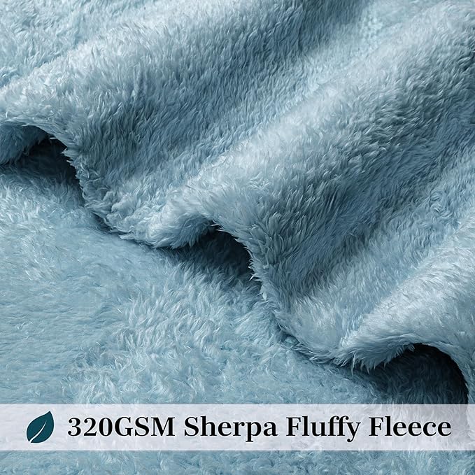 PAVILIA Sherpa Throw Blanket for Couch Sofa, Dusty Slate Blue Fluffy Warm Plush Blanket for Twin Bed, Cozy Super Soft Lightweight Throw, Fuzzy Decorative Blanket, All Season Home, 60x80