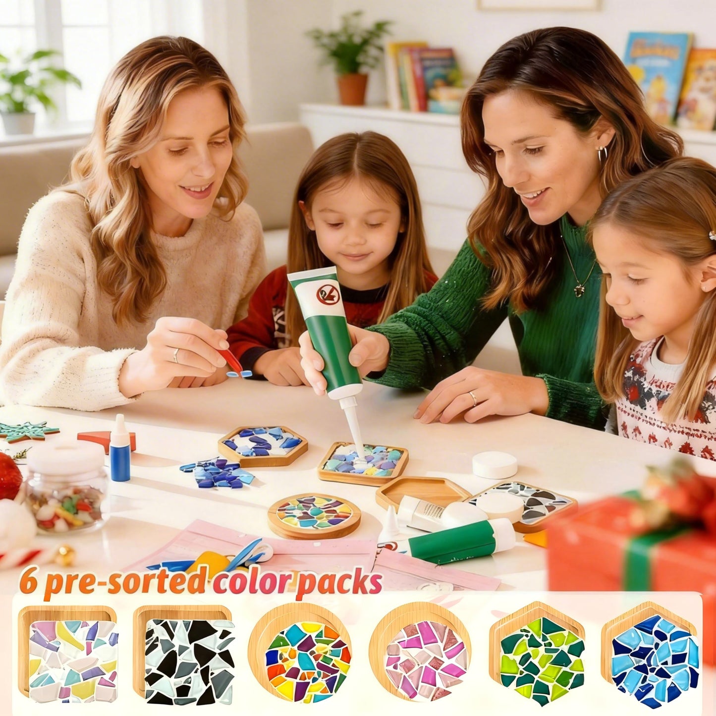 ZAIONE Coaster Crafts Kit for Adults: 6 Sets DIY Mosaic Tiles Coasters with Grout Filler for Mother's Day Drinks Bottle Coffee Mug Home Decor