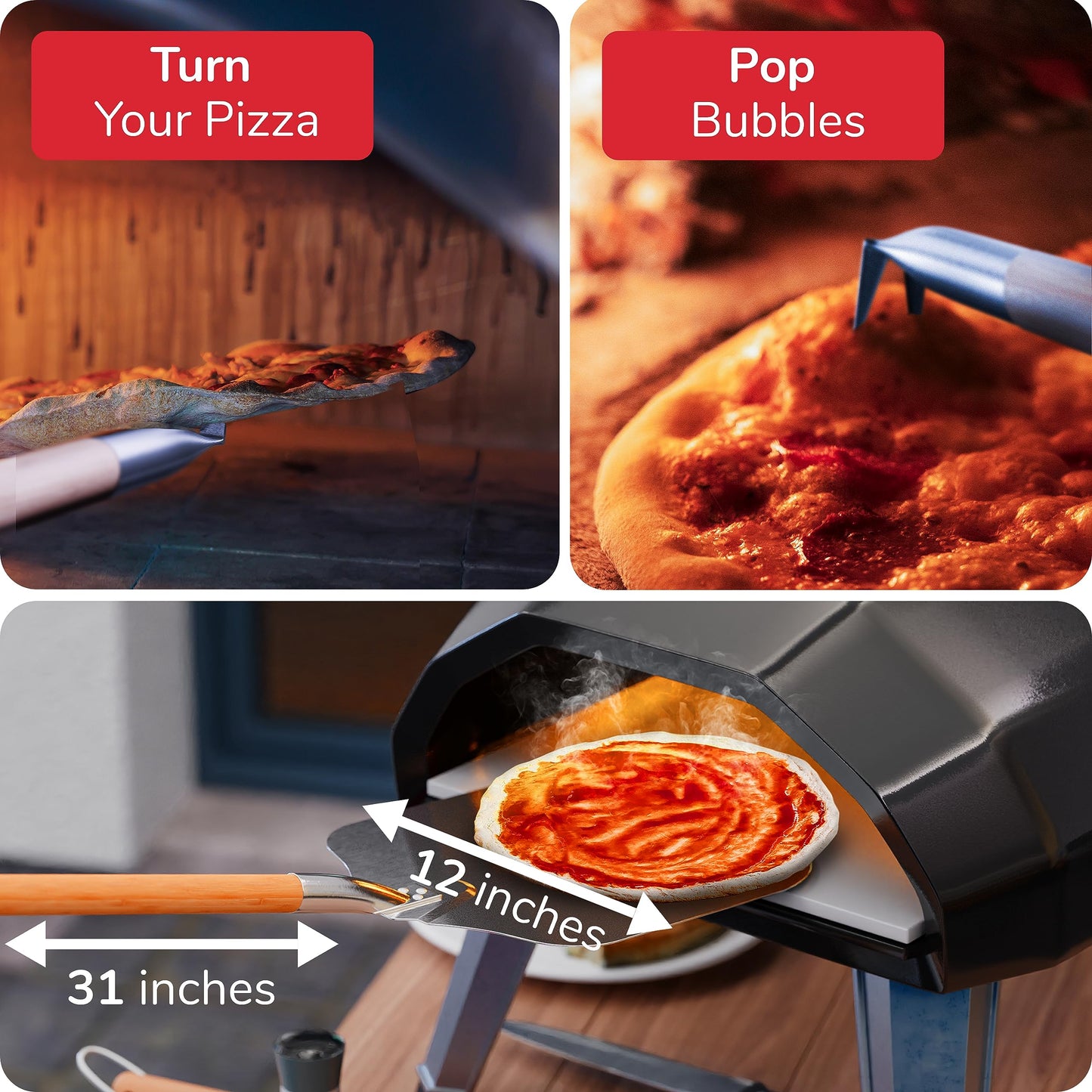 Senwosa Premium Pizza Oven Accessories Kit - 6-Piece Set for Home Pizza Making: Includes Pizza Peel, Oven Brush, Bubble Popper Turner, Rocker Cutter, Dough Roller & Scraper