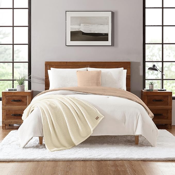 UGG Remina Comforter Set 5 Piece Bed in a Bag with Throw Blanket, Decorative Pillow, Shams, and Reversible Comforter Hypoallergenic Washable Luxury Warm Fluffy Bedding Set, Full/Queen, Brown Birch