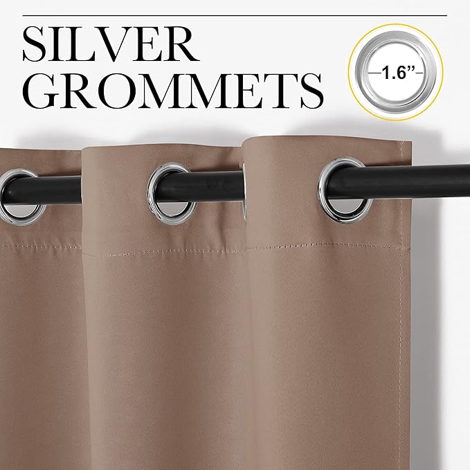 NICETOWN Light Reducing Grommet Curtains - Tripe Woven Textured Soft Curtain Panels for Living Room Window Treatment Drapes (2 Panels, W42 x L90, Cappuccino)