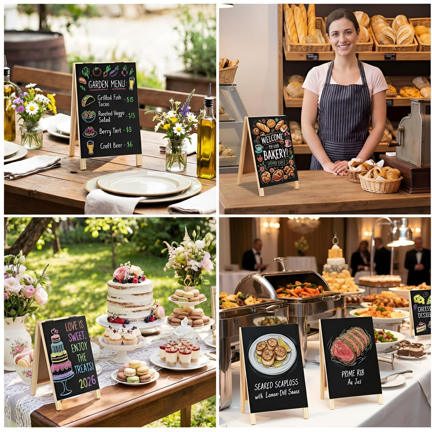 6 Pack Mini Chalkboard Easel Signs Set 4.5" x 7.5" Rustic Double-Sided Wooden Tabletop Small Chalkboard Sign Chalk Board Frame Menu Board for Business Cafe Wedding Restaurant Bar(Wood Color)