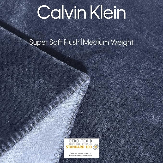 Calvin Klein - King Blanket, Super Soft Plush Bedding, Luxury Bed Blanket, Oeko-Tex Certified (Modern Reversible Solid Blue, King)