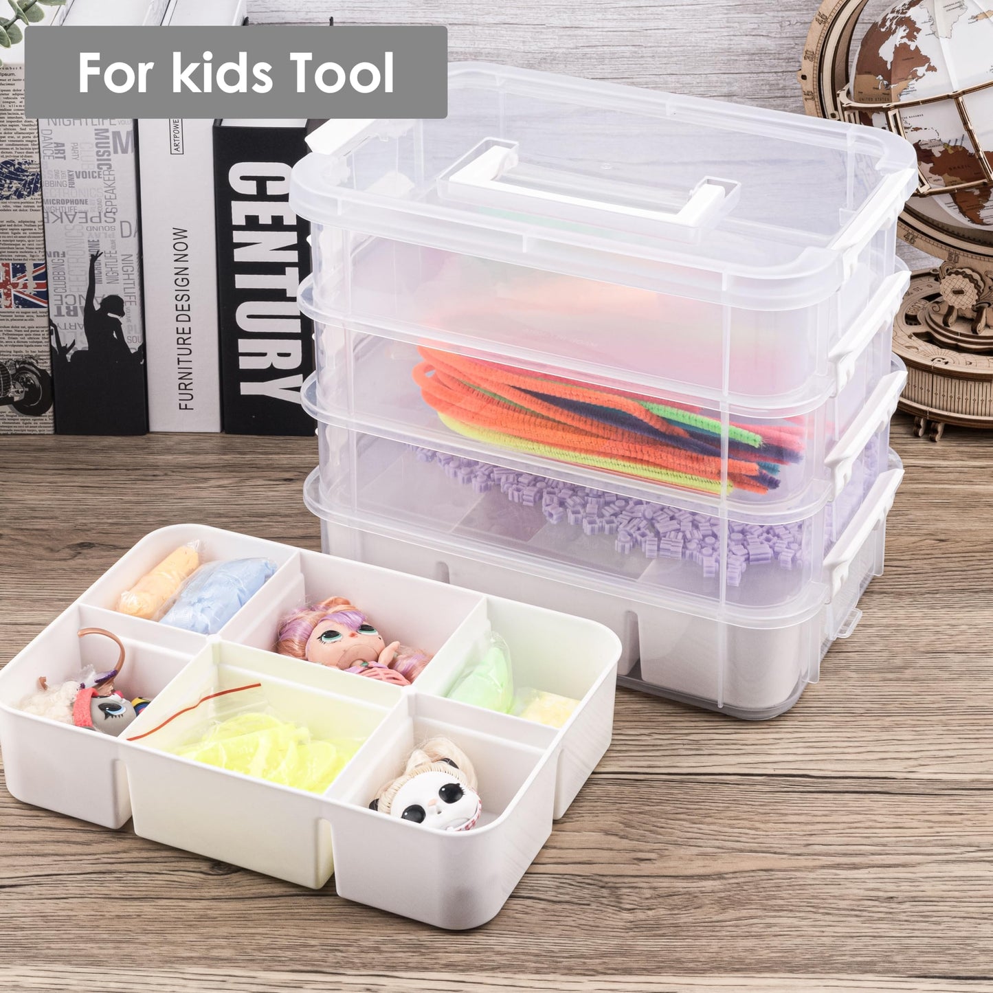 CraftGenes Craft Organizers and Storage, 10QT 4-Layer Durable Sewing Organizer for Sewing Supplies with 2 Removable Trays, DIY Kit Container for Seasonal Decor, Tool, Scrapbook and Art Supplies