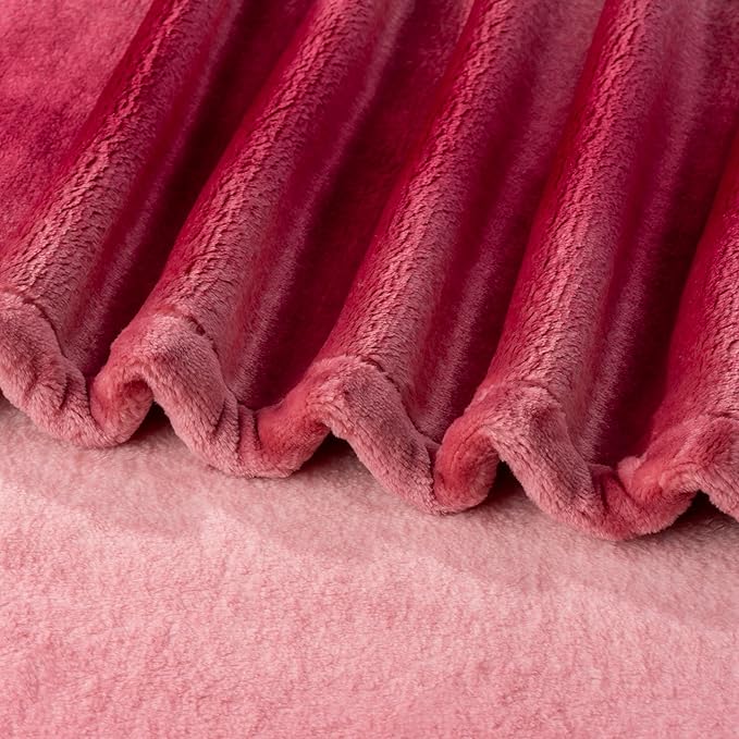 Berkshire Blanket-Classic Heavyweight Soft Printed VelvetLoft® Plush Blanket, Full/Queen Size Soft Fuzzy Warm Blanket for Couch Sofa Bed, Ombre Burgundy, 90in x 90in