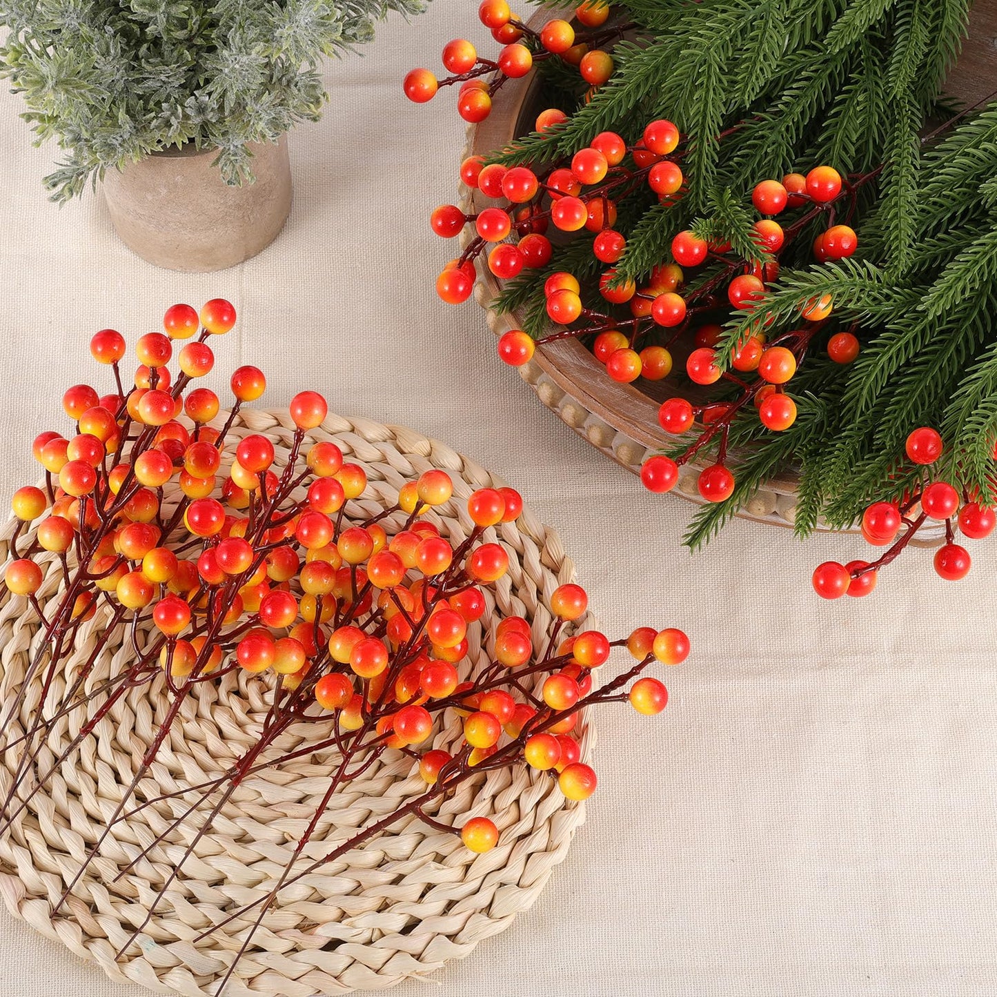 Rowfad 40 Pcs Artificial Berry Stems Branches, Fall Halloween Faux Holly Berries Picks and Sprays Ornaments for Thanksgiving Wreath DIY Craft Decorations Holiday Home Decor (40, Orange)