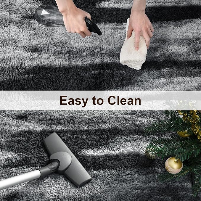 TWINNIS Super Soft Shaggy Rugs Fluffy Carpets, 6x9 Feet, Indoor Modern Plush Area Rugs for Living Room Bedroom Kids Room Nursery Home Decor, Upgrade Anti-Skid Rectangular Fuzzy Rug, Black Gray