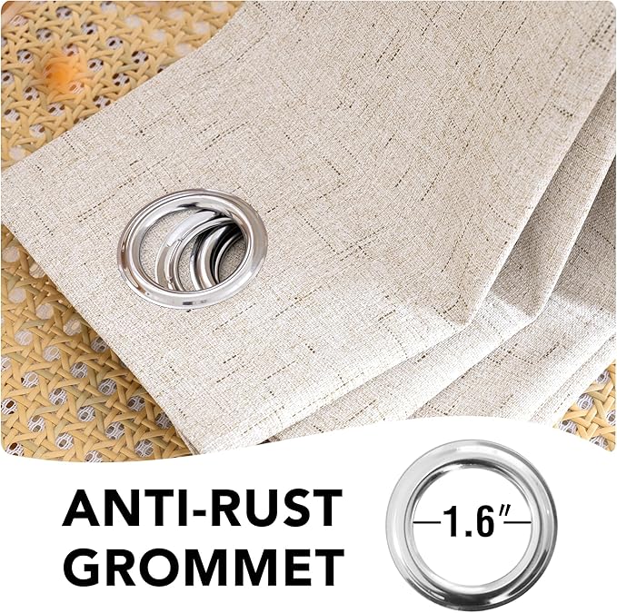 H.VERSAILTEX Primitive Linen Curtains 100% Blackout Curtain Drapes Burlap Curtains with White Thermal Insulated Liner, Grommet Top Drapes Living Room/Bedroom (2 Panels, 42 x 45 Inch, Natural)