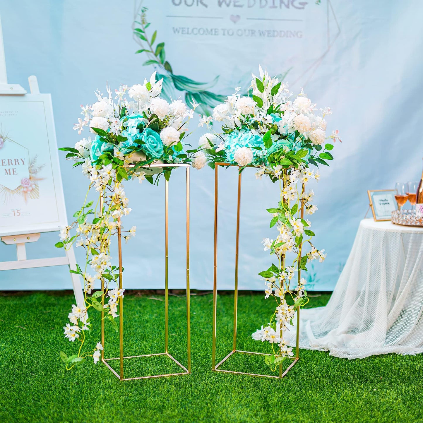 Inweder Gold Flower Stand for Table: 31.5” Tall Centerpiece Stand for Wedding Table Reception Floral Center Pieces with Home Decoration Party Event 2 PCS