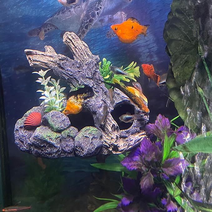 OrnaMounts Aquarium Decor Magnetic Driftwood Outcropping Ornament –Wall-Mounted Fish Tank Accessory