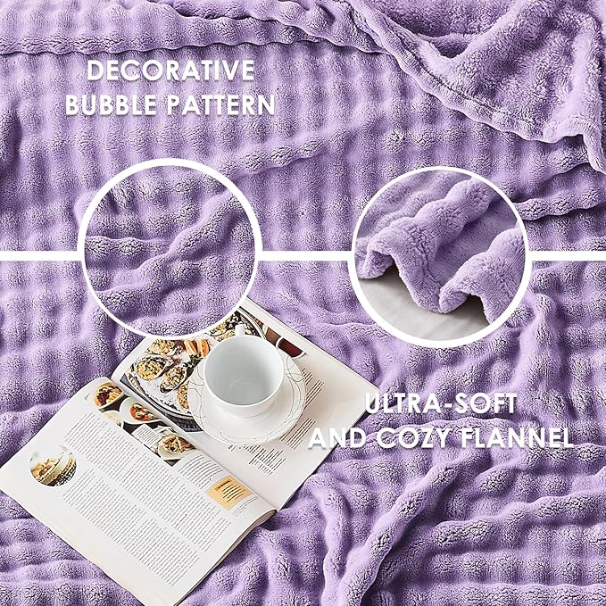 SOCHOW Dusty Purple Bubble Fleece Blanket for Couch, Super Soft Cozy Cute Throw Blanket for Women, Decorative Fuzzy Flannel Blanket, 50 x 60 Inches
