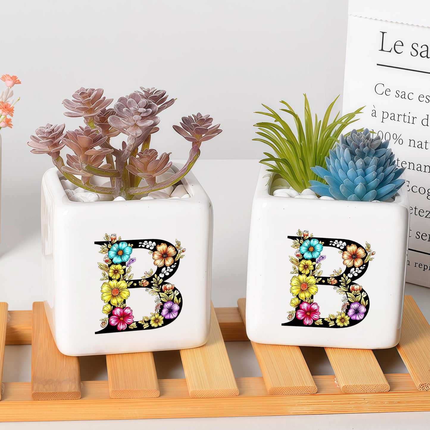 BJDAMAI Succulent Planter Flower Plant Pot Small, Girls Stuff Decor Item Accessories Things Merchandise Gift Essentials Aesthetic (Letter B)