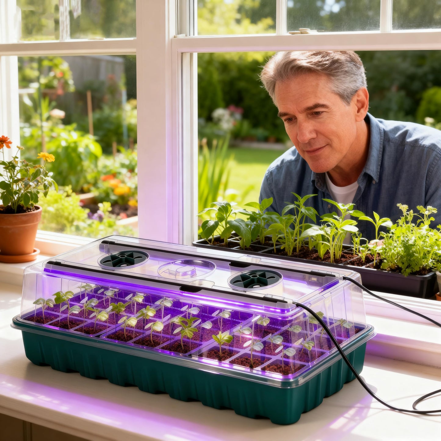 Beginner-Friendly Seed Starter Kit with Grow Light, Indoor Germination System for Faster Sprouting & Healthy Seedlings, Adjustable Humidity Dome for Herbs, Vegetables & Flowers, 72 Cells