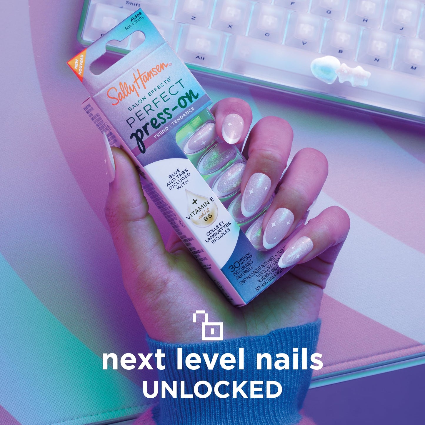 Sally Hansen Salon Effects Perfect Press-On Nails | Almond Shape | Easy to Apply, Non-Damaging | 30 Nails, Nail Glue, Adhesive Tabs, File | She's Shifty