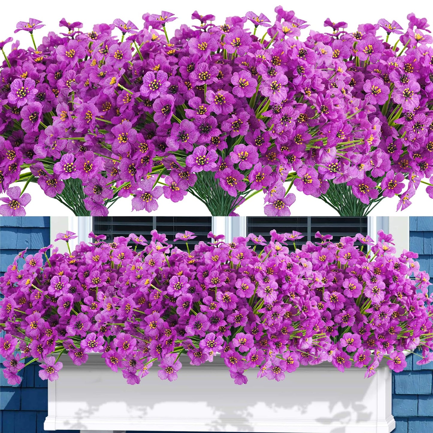 Uieke 16PCS Artificial Flowers for Outdoors UV Resistant Fake Flowers for Outside Indoor Home Porch Window Box Spring Summer Décor (Purple)