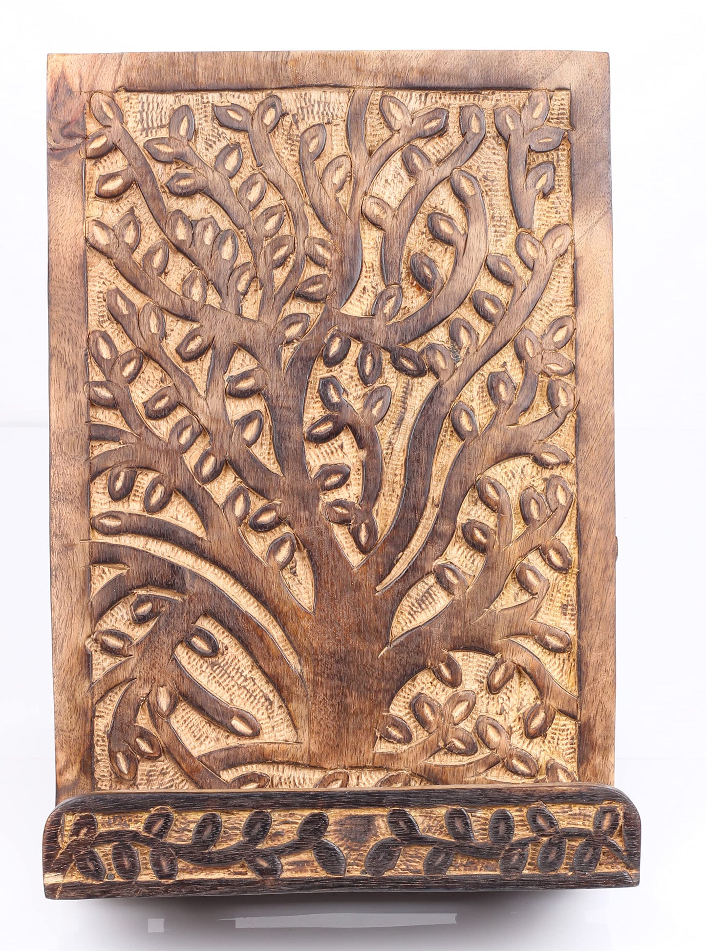 ARTISENIA Hand-Carved Tree of Life Cookbook Stand - Adjustable & Foldable Reading Holder/Kitchen/Office/Desk