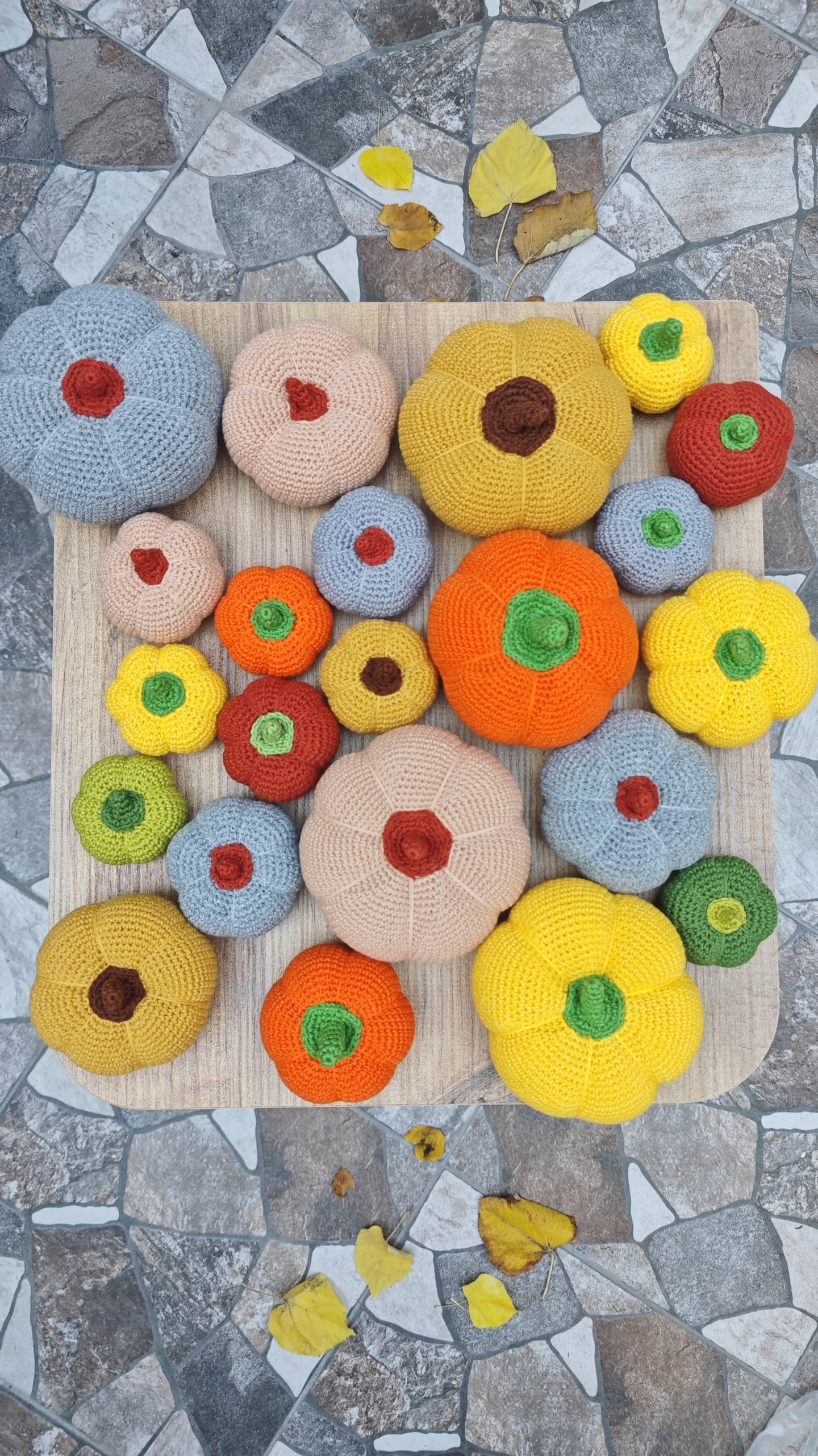 Halloween Decorative Crochet Handmade Pumpkins Set of 3 Tabletop or Shelf Decor, Spooky Fall Table Accent Ivory Tiered Fall Decoration