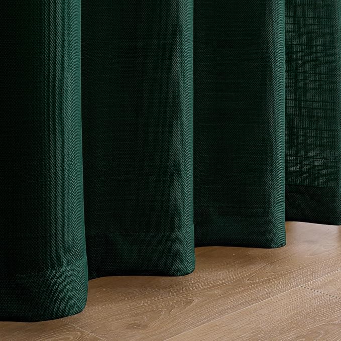 Chyhomenyc Christmas Hunter Green Curtains 45 Inch Length 2 Panels, Faux Linen Textured Light Filtering Soft Airy Rod Pocket Window Treatment Drapes for Living Room Bedroom, 30Wx45L Inch, 2 PCS