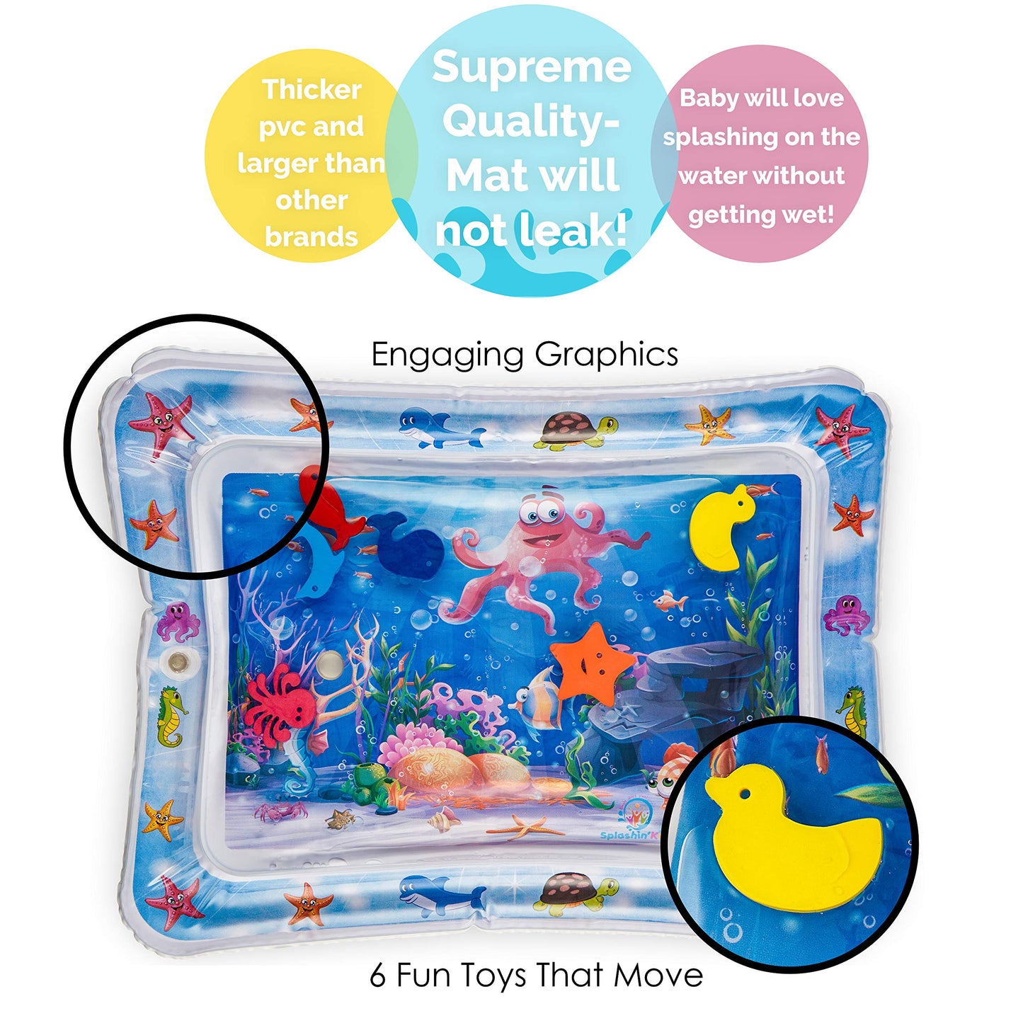 Splashin'kids Inflatable Tummy time Premium Water mat Infants and Toddlers is the Perfect Fun time Play Activity Center Your Baby's Stimulation Growth