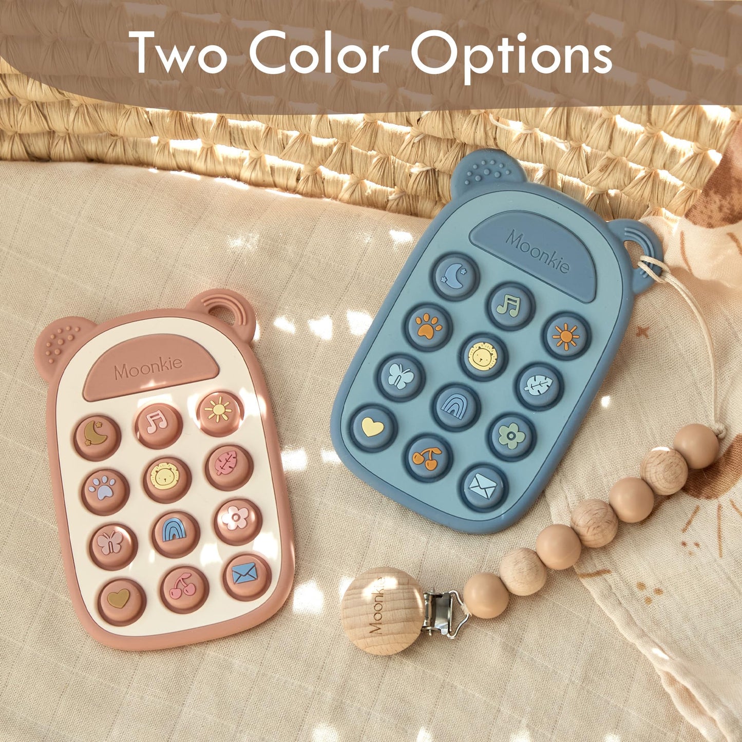Moonkie Silicone Press Phone Teething Toy for Baby 3 Months+ | Soft BPA-Free Teether with Icon & Number Pop Bubbles | Ideal Gift for Baby Boys