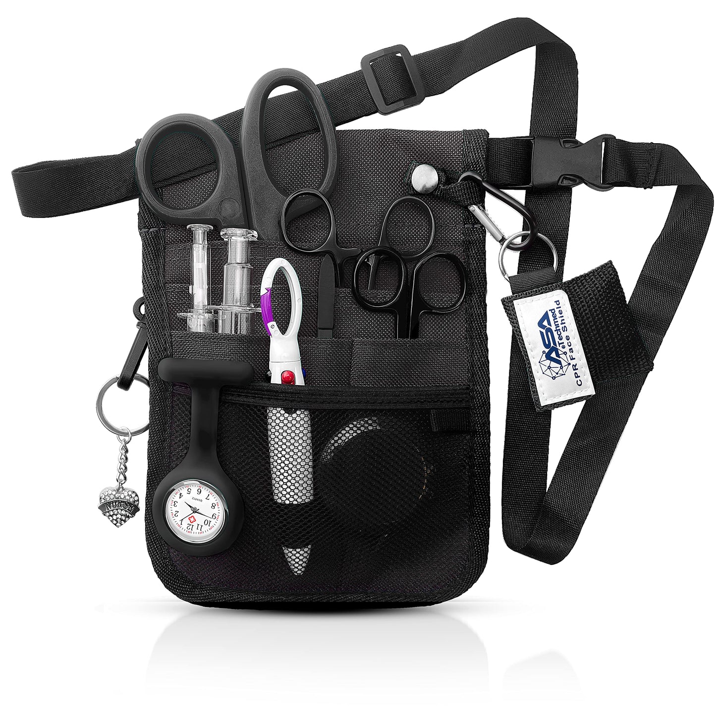 ASA TECHMED Nurse Utility Belt – Complete Medical Belt Utility Kit, Pro Pack Pocket Organizer Pouch Hip Bag for EMT, CNA, NP, PA, Student, Black