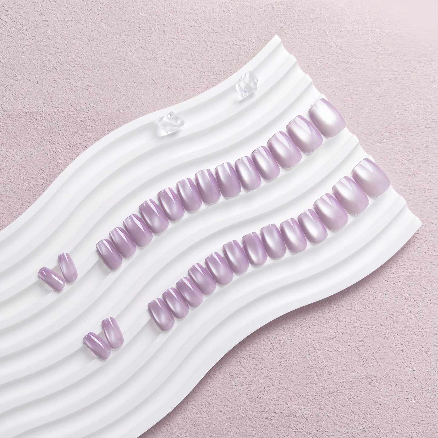 KQueenest Cat Eye Press on Nails Short, 30 Pcs Acrylic Press on Nails Square, Glass Lilac Fake Nails Press on Short, Sparkly Chrome, Light Lavender, Reusable Soft Gel Glue on Nails for Women Gift