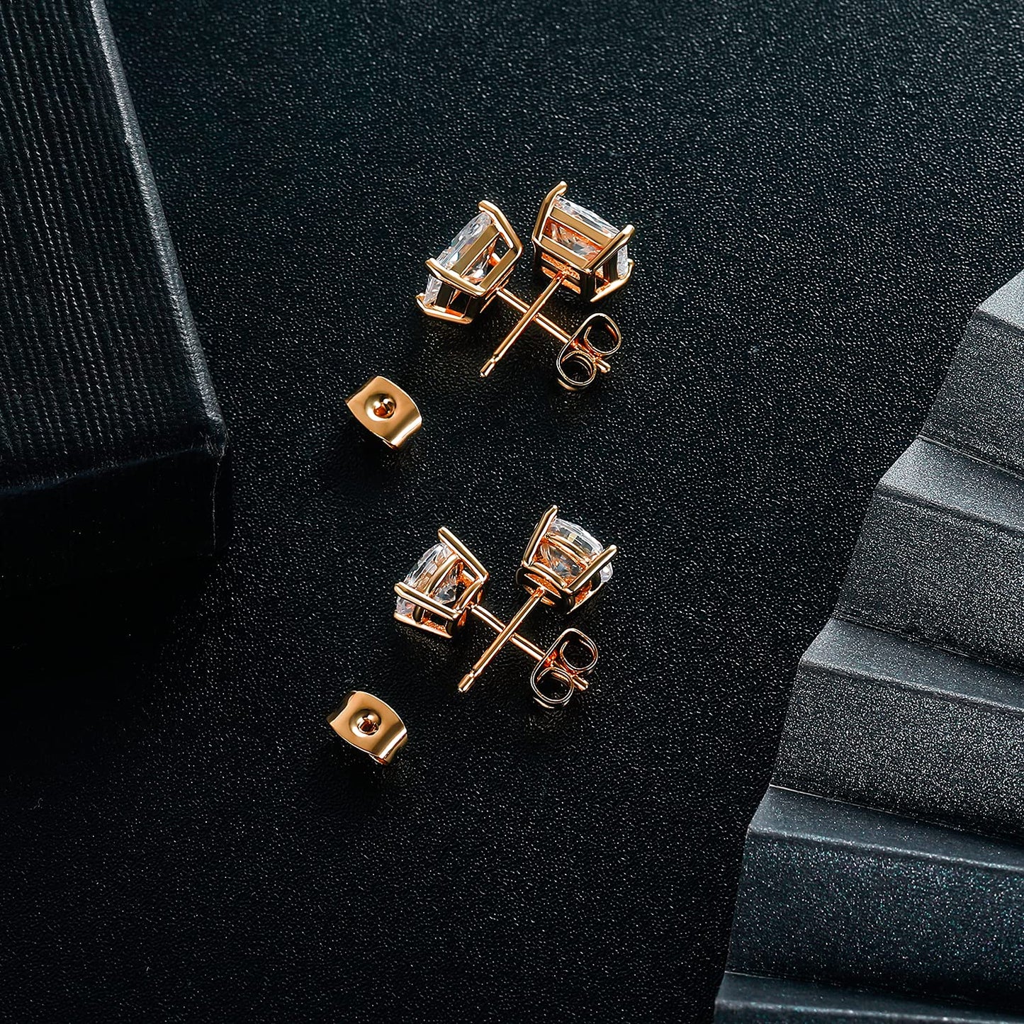 18K Rose Gold Plated Round Princess Cut Clear Cubic Zirconia Stud Earring of 6 Pairs (6 Pairs)