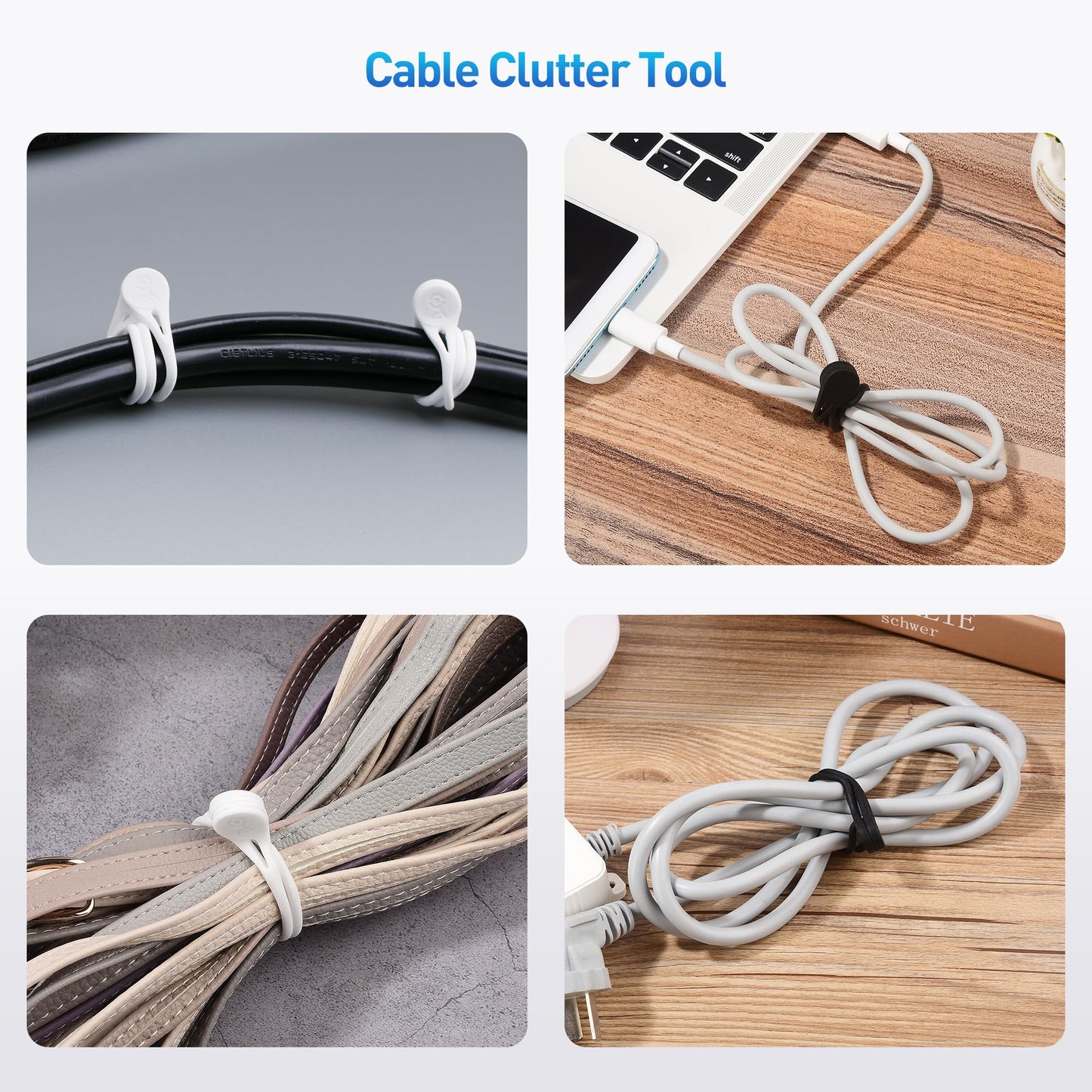 Cable Matters 20-Pack Ultra Strong Silicone Magnetic Cable Ties, Magnetic Cord Ties/ZipTies/Cord Organizer, Black and White