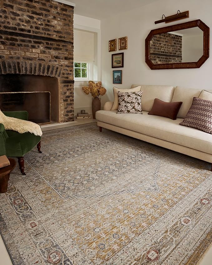 Loloi Chris Loves Julia Ida Collection IDA-02 Stone/Gold 3'-6" x 5'-6", .19" Pile Height, Accent Rug