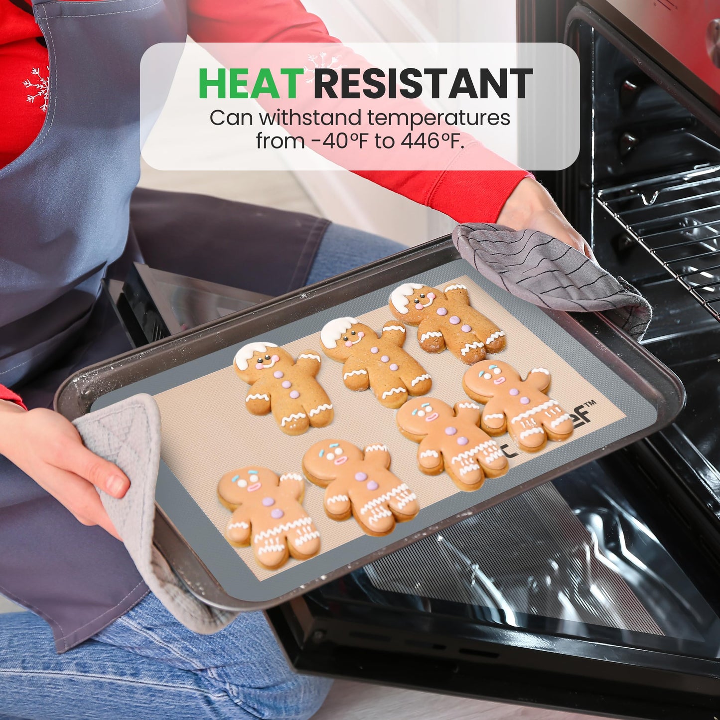 Nutrichef Silicone Baking Mats - 2 Non-stick Food-Grade Silicone Mats - Perfect for Full Baking Pans 24.4 x 16.5 IN - Oven-safe Up to 480 Degrees F - Suitable for Ovens, Freezers, & Dishwashers - Grey