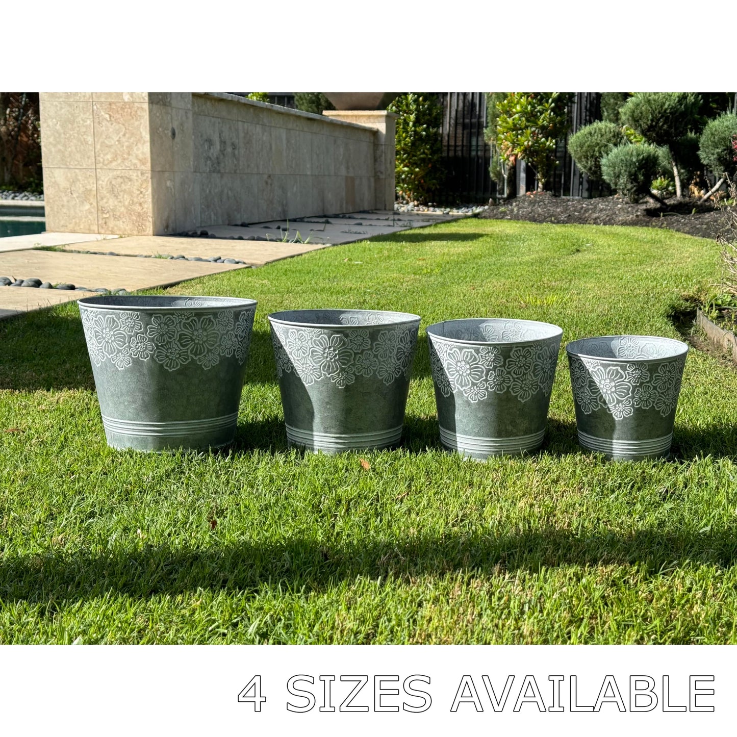 allgala Galvanized Planter Pot Indoor and Outdoor Decoration-Round Grey-7"-HD88312