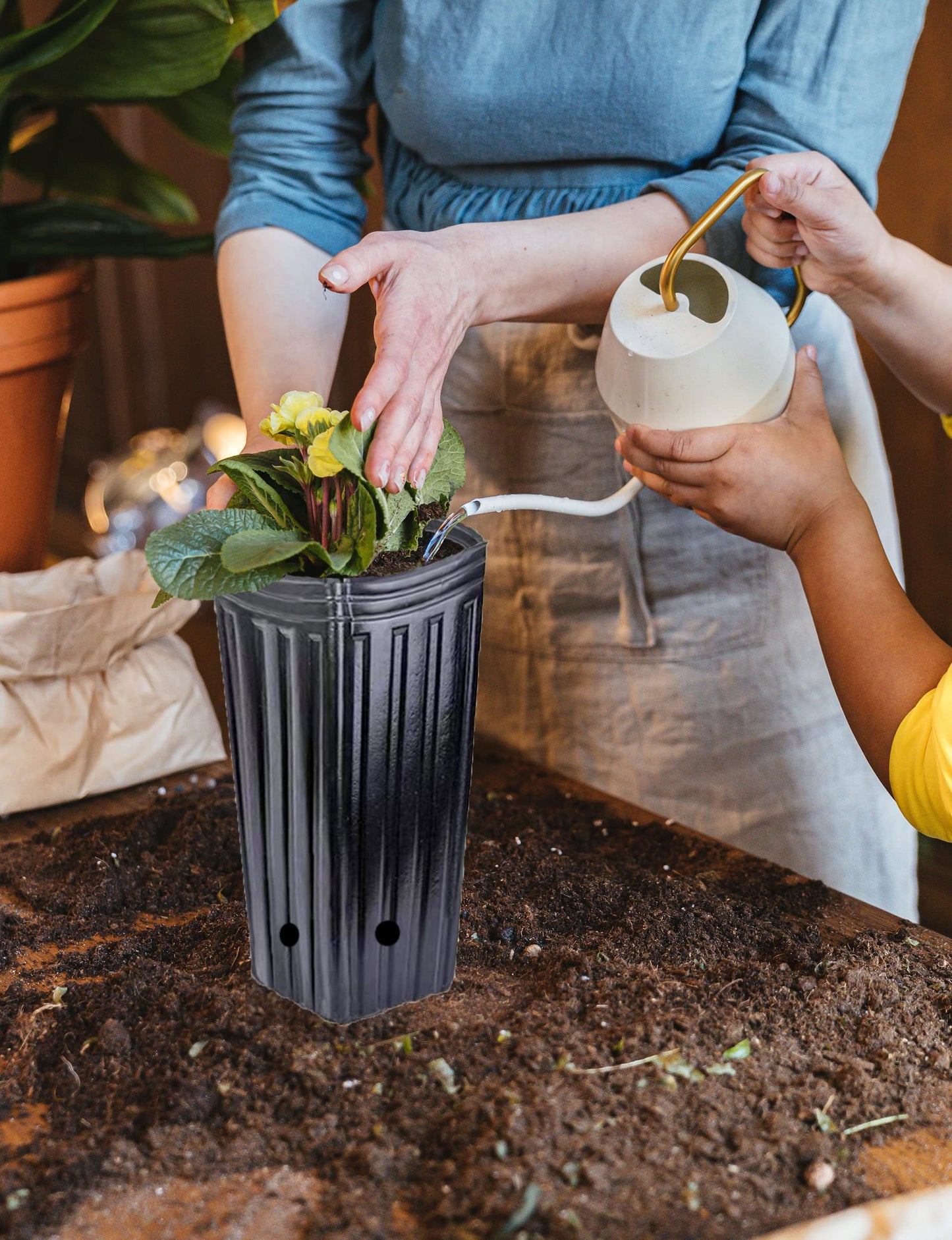 Miewslan 25 Pcs Plastic Deep Plant Nursery Pots, 9.8" Tall Tree Pots Black Deep Seedling Container Pots with Drainage Holes for Indoor Outdoor Garden Plants (25 Pcs)