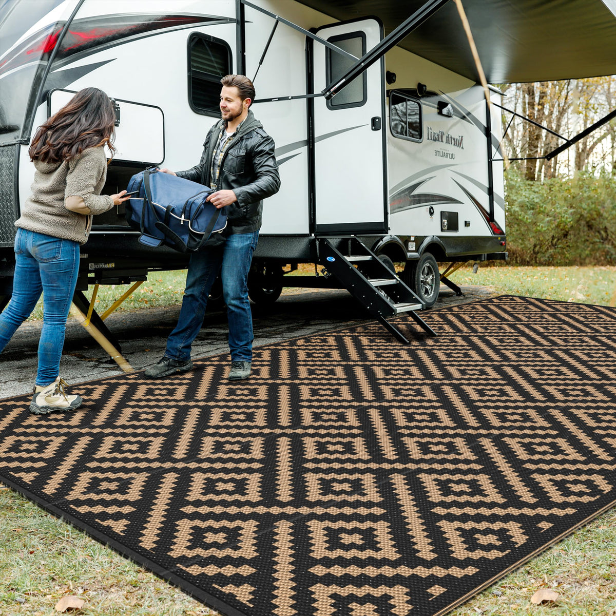 GENIMO Outdoor Rug, Waterproof Plastic Rugs for Patio, 6'x9' Coffee Beige