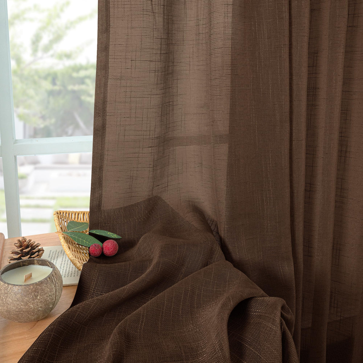 Brown Linen Curtains 90 Inches Long for Living Room (2 Count)