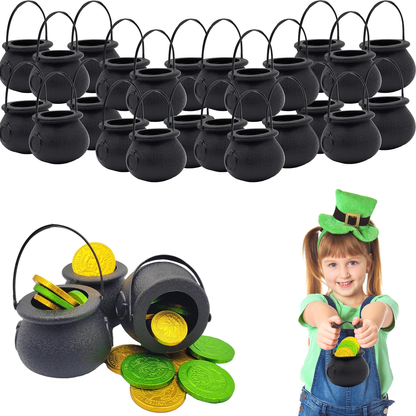 Black Candy Cauldron Kettles, Party Decoration Supplies, St. Patrick's 3" Inches (24-Pack) Witch Cauldron, Candy Bucket, Cauldron Pot