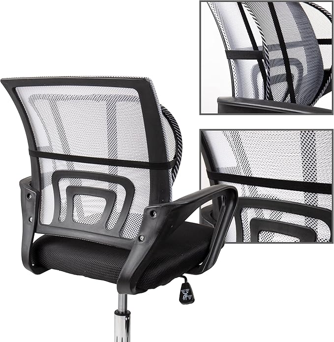 Mind Reader Ergonomic Lower Back Support, Office Chair Cushion, Posture Corrector, Mesh, 15.5" L x 15" W x 5" H, Set of 4, Black