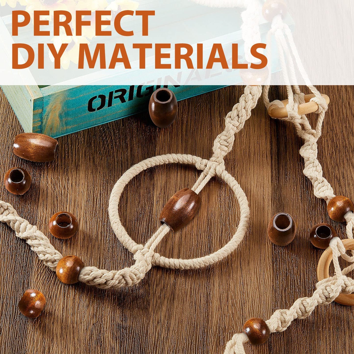 WILLBOND 130 Pieces Macrame Wooden Beads 10mm Hole Loose Beads with Hole for Macrame Making Kits Supplies Jewelry Bracelet Making Hair DIY Craft Handmade Decor(Brown, Classic)