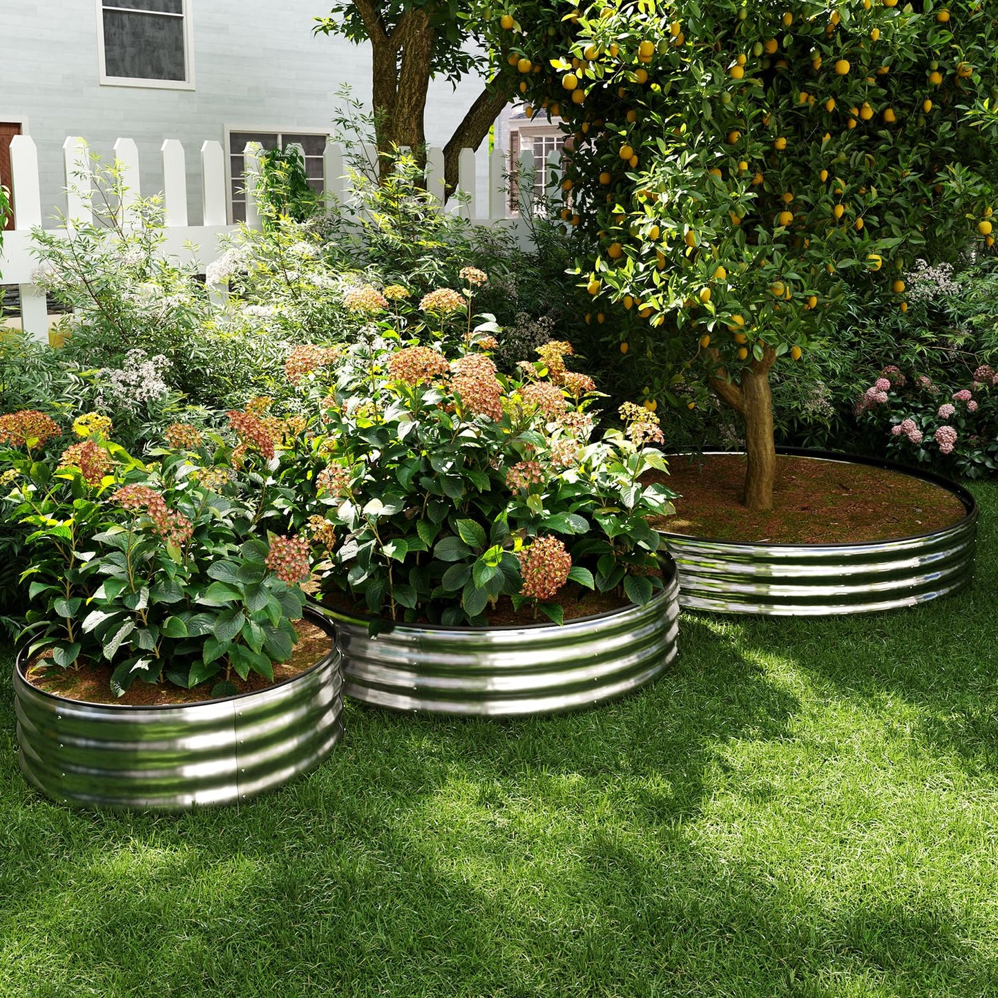 ZFHgarden Fire Ring Pit Round Galvanized Fire Ring for Outside Fire Pit Garden Bed Kit，Height 12 Inch, 2x2x1ft Round Galvanized Steel Fire Pit