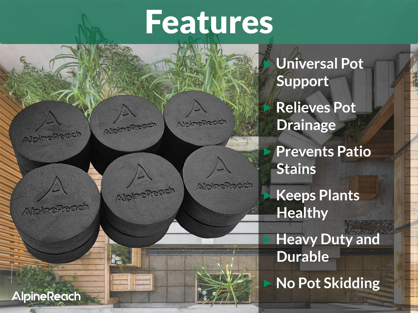 AlpineReach Extra Heavy Duty Pot Feet Risers 20 Pack & Adhesive Pads - Protect Healthy Plants - Strong Invisible Round Supports Small Large Flower Planters Stability - Outdoor Lifter Toes Elevator