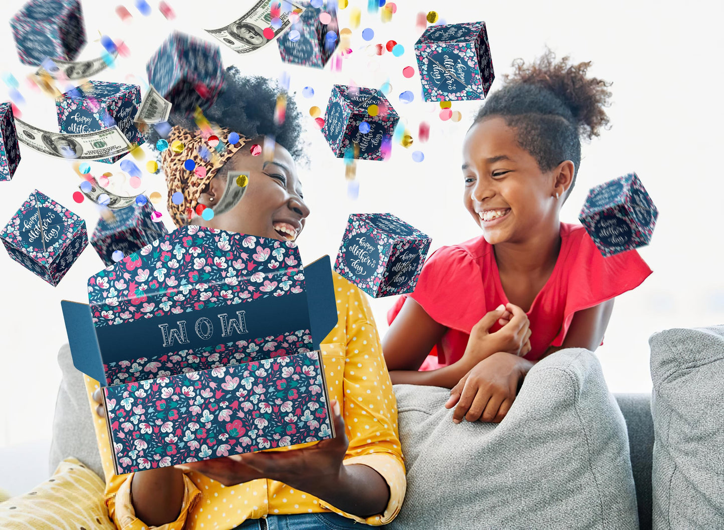 Ranfashiong Mothers Day Surprise Gift Box for Money, DIY Creativity Folding Bounce Explosion Pop Up Cash for Mom, Blue