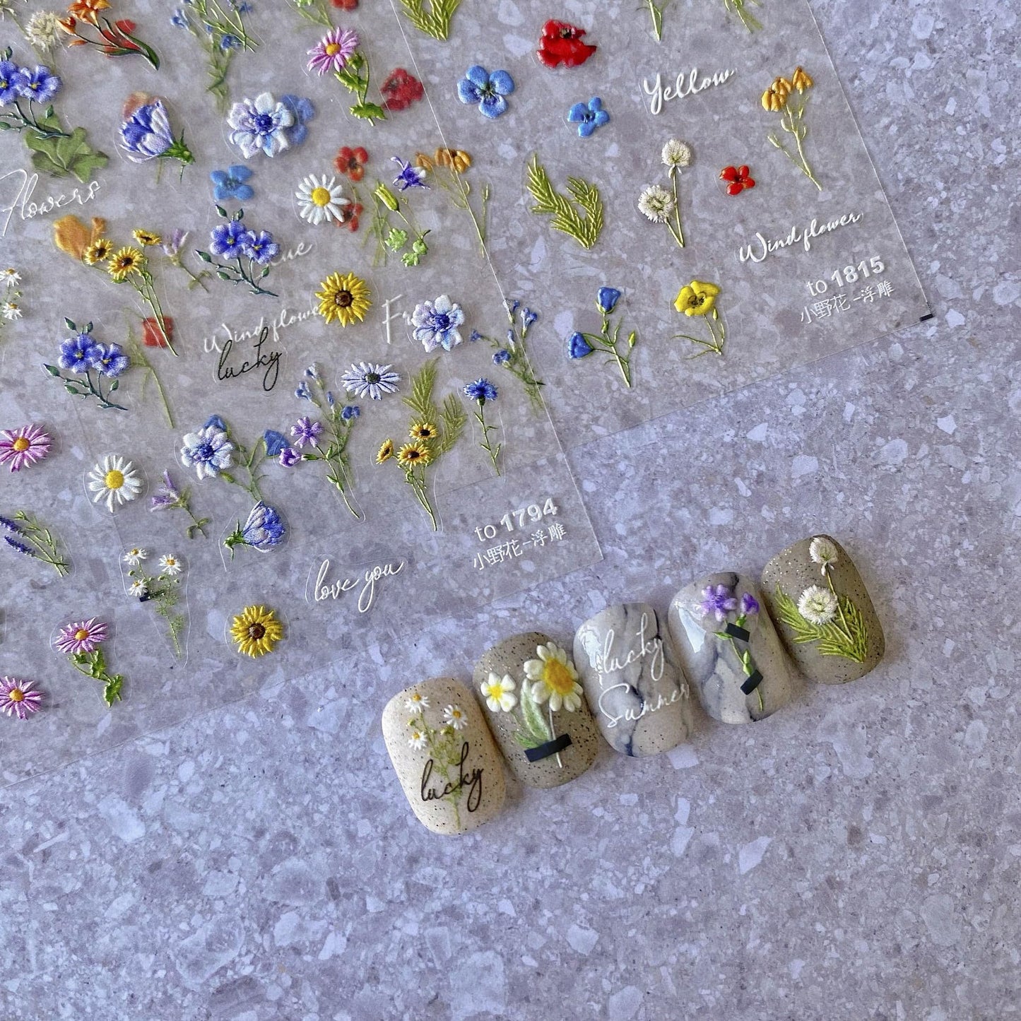 HAIIDOAK Nail Stickers, 3 Sheets 5D Embossed Art Decals, Self-Adhesive Sticker Charms for Manicure Pedicure, Butterfly Floral, Multicolor