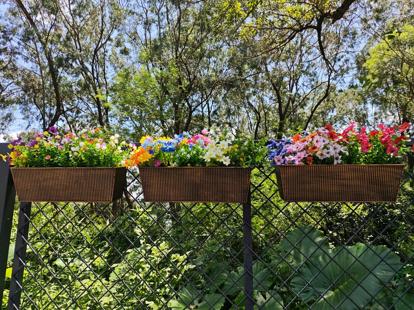 3 Pcs Large Hanging Flower Pots for Railing or Fence 16 Inch Railing Planter Box for Any Balcony Porch or Deck Countryside Style Window Planter Boxes Are Perfect to Herbs & Flowers (Retro-3pcs)