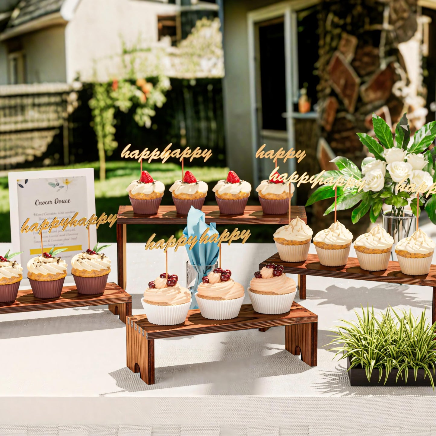 2 Set Wooden Tiered Risers Display Stands for Vendor Events,Stackable Wood Cupcake Display Stand,Farmhouse Decor Wood Dessert Table Display Set,Vendor Booth Display Items,Food Display Risers for Party